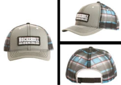 Rock & Roll Denim Patch Logo Caps -Best Equestrian Store CBC9506 rr denim ball cap grey blue plaid 47072.1677359299