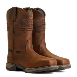 Ariat Anthem Patriot Waterproof Western Boot -Best Equestrian Store anthem patriot h20 distressed brown pair 10040369 ariat 25878.1663183033