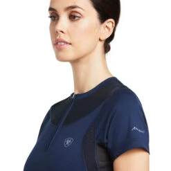Ariat Ascent Crew Short Sleeve Baselayer -Best Equestrian Store ascent crew SS baselayer navy front detail 10039199 ariat 66784.1645830732