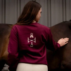 TKEQ Athletic Motif Sweatshirt -Best Equestrian Store athletic motif sweatshirt burgundy back ATH MOTIF tkeq 96153.1668466302