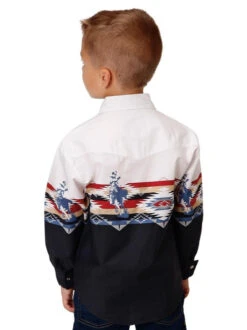 Roper Boys Border Print Snap Shirt -Best Equestrian Store boys rider border ls black back 0303004210400 roper 55661.1663122853