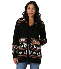 Wrangler Bronc Zip Cardigan Sweater -Best Equestrian Store bronc cardigan sweater black front 112335804 wrangler 77357.1689990898