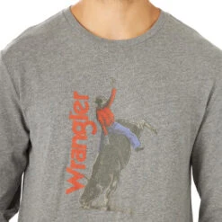 Wrangler Men's Bull Rider Tee -Best Equestrian Store bull rider tee graphite front detail MQ6202H wrangler 39933.1636310552