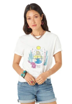 Wrangler Horseshoe Desert Tee -Best Equestrian Store cactus sun tee white front 112315069 wrangler 35517.1654121577