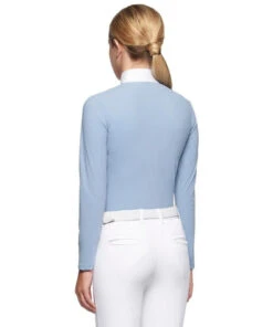Cavalleria Toscana Girls Team Zip Long Sleeve Polo -Best Equestrian Store chd team zip polo ls light blue back POA068 JE022 7C00 CT 55845.1649016534