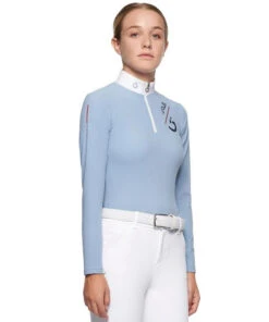 Cavalleria Toscana Girls Team Zip Long Sleeve Polo -Best Equestrian Store chd team zip polo ls light blue side POA068 JE022 7C00 CT 31346.1649016539