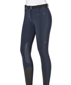 Equiline Cire High Waist Knee Grip Breeches -Best Equestrian Store cire HW knee grip blue front crop N08951 002 equiline 22593.1635625010