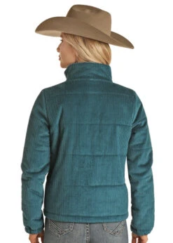 Powder River Corduroy Puffer Jacket 6 Powder River Corduroy Puffer Jacket -Best Equestrian Store corduroy puffer jacket teal back PRW092RZYJ powder river 08770.1674007702