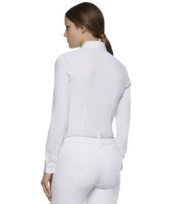 Cavalleria Toscana Crochet Bib Long Sleeve Shirt -Best Equestrian Store crochet bib LS shirt white back CAD131 JE140 0001 CT 97540.1649191663