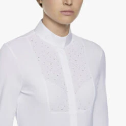 Cavalleria Toscana Crochet Bib Long Sleeve Shirt -Best Equestrian Store crochet bib LS shirt white bib CAD131 JE140 0001 CT 84172.1649191650