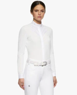 Cavalleria Toscana Fan Bib Swiss Dot Show Shirt -Best Equestrian Store ct fan bib swiss dot ls white side CAD217 PA061 0001 cavalleria toscana 87062.1668275365