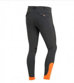 Schockemohle Men's Draco Knee Patch Breeches -Best Equestrian Store draco grip breech grey orange back schockemohle 92894.1552753901