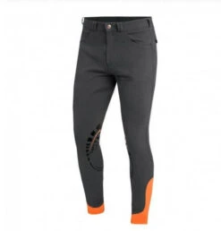 Schockemohle Men's Draco Knee Patch Breeches -Best Equestrian Store draco grip breech grey orange front schockemohle 08568.1552753908