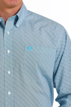 Men's Cinch Light Blue Geo Print Shirt 9 Men's Cinch Light Blue Geo Print Shirt -Best Equestrian Store geo print ls turq lt blue detail MTW1105567 cinch 19876.1683163135