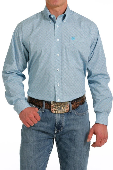 Men's Cinch Light Blue Geo Print Shirt 1 Men's Cinch Light Blue Geo Print Shirt