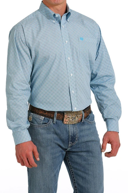Men's Cinch Light Blue Geo Print Shirt 2 Men's Cinch Light Blue Geo Print Shirt - Image 2