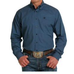 Men's Cinch Blue Geo Print Shirt Long Sleeve -Best Equestrian Store geo print shirt ls blue front MTW1105510 cinch 73116.1677633978
