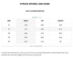 Struck Girls 25 Series Breeches -Best Equestrian Store girls 25 series breech size guide struck 04612.1650497174