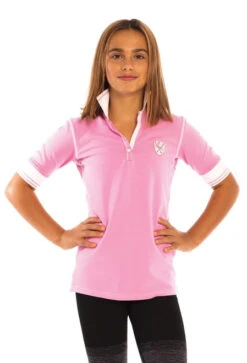 Girls Goode Rider Champion Polo -Best Equestrian Store girls champion polo pink front 18046 G 2306 goode rider 04219.1650826481