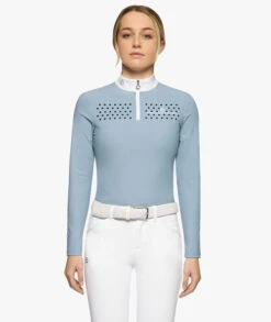 Girls Cavalleria Toscana Flock Dot Polo Long Sleeve -Best Equestrian Store girls flock dot polo blue front POA077 JE152 7C00 CT 36963.1659719955