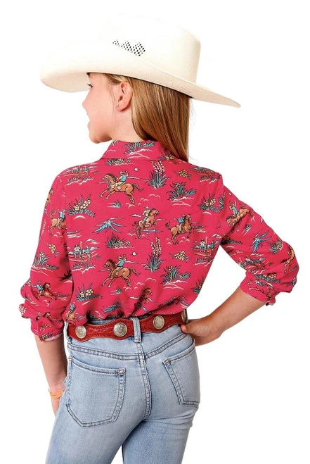 Roper Girls Horse Print Rayon Shirt 2 Roper Girls Horse Print Rayon Shirt - Image 2