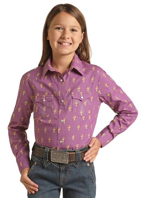 Girls Panhandle Rainbow Cactus Print Snap Shirt 1 Girls Panhandle Rainbow Cactus Print Snap Shirt