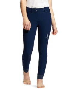 Girls Ariat Tri Factor Breeches Knee Grip -Best Equestrian Store girls tri factor knee grip navy front 10030996 ariat 05793.1676326911