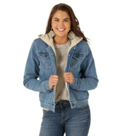 Wrangler Women's Denim Sherpa Hooded Jacket 7 Wrangler Women's Denim Sherpa Hooded Jacket -Best Equestrian Store hood denim jacket sherpa denim front 112317280 wrangler 77406.1663189613