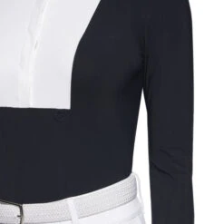 Cavalleria Toscana Hunter Competition Shirt Long Sleeve -Best Equestrian Store hunter competition LS navy closeup CAD191 JE002 7901 CT 83725.1690564918