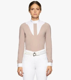 Cavalleria Toscana Bib Insert Competition Shirt Long Sleeve -Best Equestrian Store jersey bib compet ls blush white front CAD212 JE022 1A00 cavalleria toscana 42316.1659805946