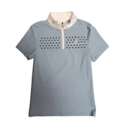 Girls Cavalleria Toscana Flock Dot Polo Short Sleeve -Best Equestrian Store kid flock print polo ss blue front POA076 JE152 7C00 CT 84158.1656715974