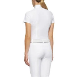 Girls Cavalleria Toscana Flock Dot Polo Short Sleeve -Best Equestrian Store kid flock print polo ss white back POA076 JE152 0001 16866.1656714388