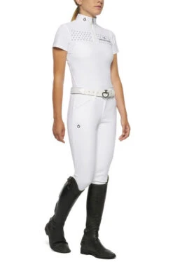 Girls Cavalleria Toscana Flock Dot Polo Short Sleeve -Best Equestrian Store kid flock print polo ss white side POA076 JE152 0001 cavalleria toscana 63357.1656714391