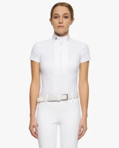 Girls Cavalleria Toscana Pleated Competition Shirt Short Sleeve -Best Equestrian Store kid pleated compet ss white front CAA033 JE022 0001 cavalleria toscana 65875.1670881162