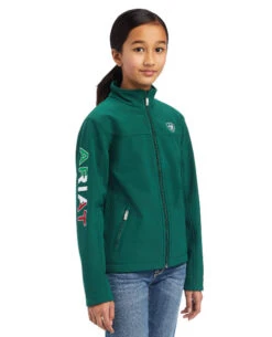Kids Ariat Team Softshell Mexico Jacket -Best Equestrian Store kids new mexico softshell verde front 10039202 ariat 77255.1644626235