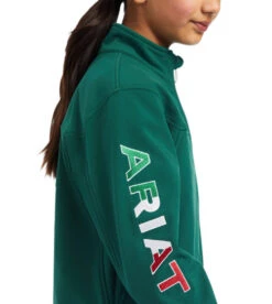 Kids Ariat Team Softshell Mexico Jacket -Best Equestrian Store kids new mexico softshell verde sleeve 10039202 ariat 43083.1644626248