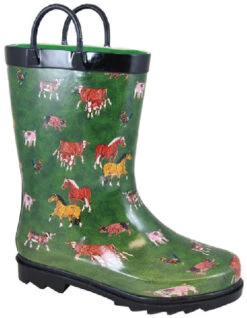 Kids Smoky Mountain Rubber Rain Boots -Best Equestrian Store kids rain boot green horse 2769 smoky mtn 94617.1661200086