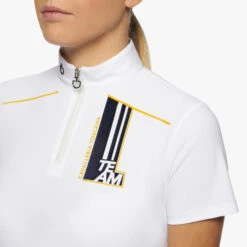 Kids Cavalleria Toscana Team Daytona Polo Short Sleeve -Best Equestrian Store kids team daytona polo ss white front detail POA080 JE152 0001 cavalleria toscana 72368.1661020657