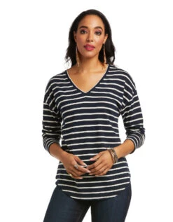 Ariat Knoxville Stripe Top -Best Equestrian Store knoxville stripe top dk sapphire front 10037910 ariat 52381.1635804752