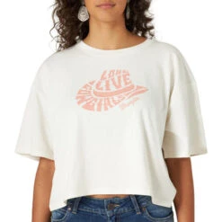 Wrangler Long Live Cowgirls Crop Tee -Best Equestrian Store live cowgirls ss offwhite detail 112318823 wrangler 60392.1663118742