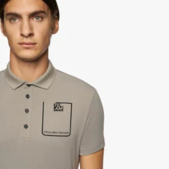 Men's Cavalleria Toscana Raceway Polo Short Sleeve -Best Equestrian Store men team raceway polo ss taupgrey front detail POU301 PA060 8C00 cavalleria toscana 90722.1659815410
