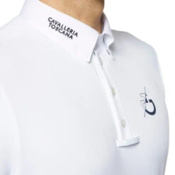 Cavalleria Toscana Men's CT Team Short Sleeve Polo -Best Equestrian Store mens CT team polo SS white detail POU237 PA048 0001 cavalleria 75360.1624996137