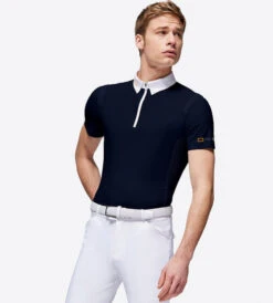 Men's RG Zip Competition Polo Short Sleeve -Best Equestrian Store mens competition zip polo ss navy front POM005 JS001 7901 cavalleria toscana 11545.1670292336