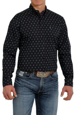 Cinch Modern Fit Print Shirt Long Sleeve -Best Equestrian Store moder fit print ls navy front MTW1347045 miller 93422.1652992351