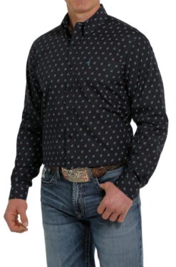 Cinch Modern Fit Print Shirt Long Sleeve -Best Equestrian Store moder fit print ls navy side MTW1347045 miller 16410.1652992350