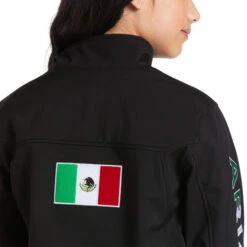 Kids Ariat Team Softshell Mexico Jacket -Best Equestrian Store new softshell jacket mexico black flag 10036550 ariat 90369.1644626258