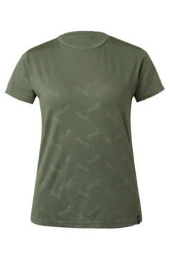 Horze Nina Tech Horse Print Tee -Best Equestrian Store nina tech horse print tee olive front 33575 OVGR horze 52497.1652041130