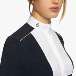 Cavalleria Toscana Outline Piping Shirt Long Sleeve -Best Equestrian Store outline piping compet ls navy detail CAD208 JE022 7901 CT 73199.1656712989