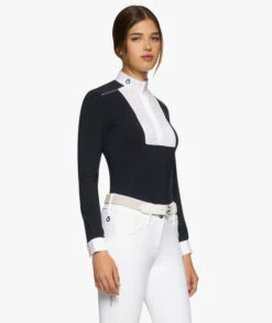 Cavalleria Toscana Outline Piping Shirt Long Sleeve -Best Equestrian Store outline piping compet ls navy side CAD208 JE022 7901 CT 84203.1656712987