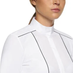 Cavalleria Toscana Outline Piping Shirt Long Sleeve -Best Equestrian Store outline piping compet ls white front detail CAD208 JE022 0001 cavalleria toscana 69463.1656712747